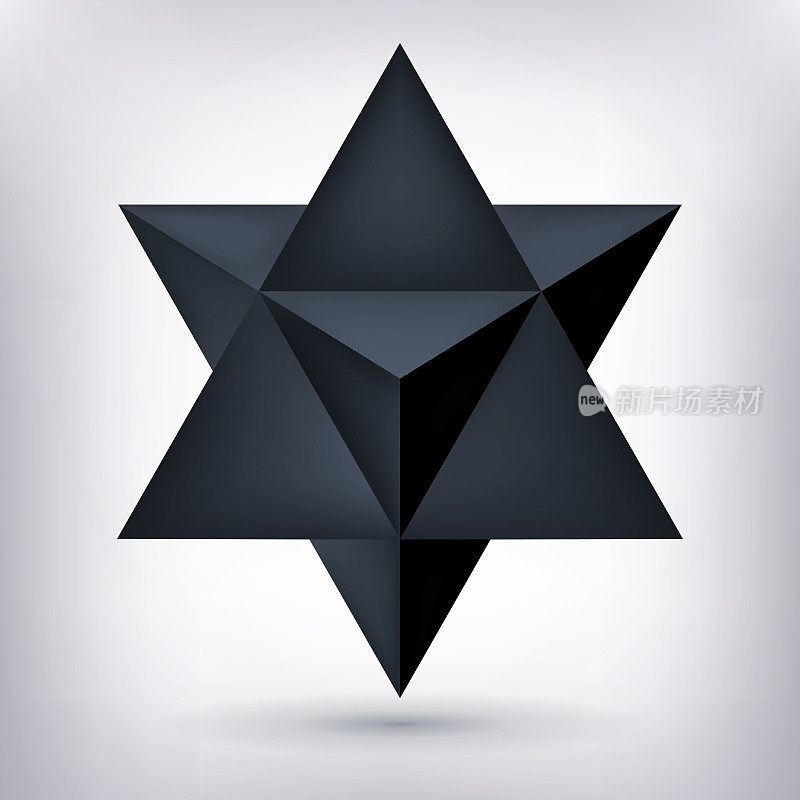 Merkaba, 3d黑色晶体，黑暗几何形状，体积星，网格形式，抽象矢量对象